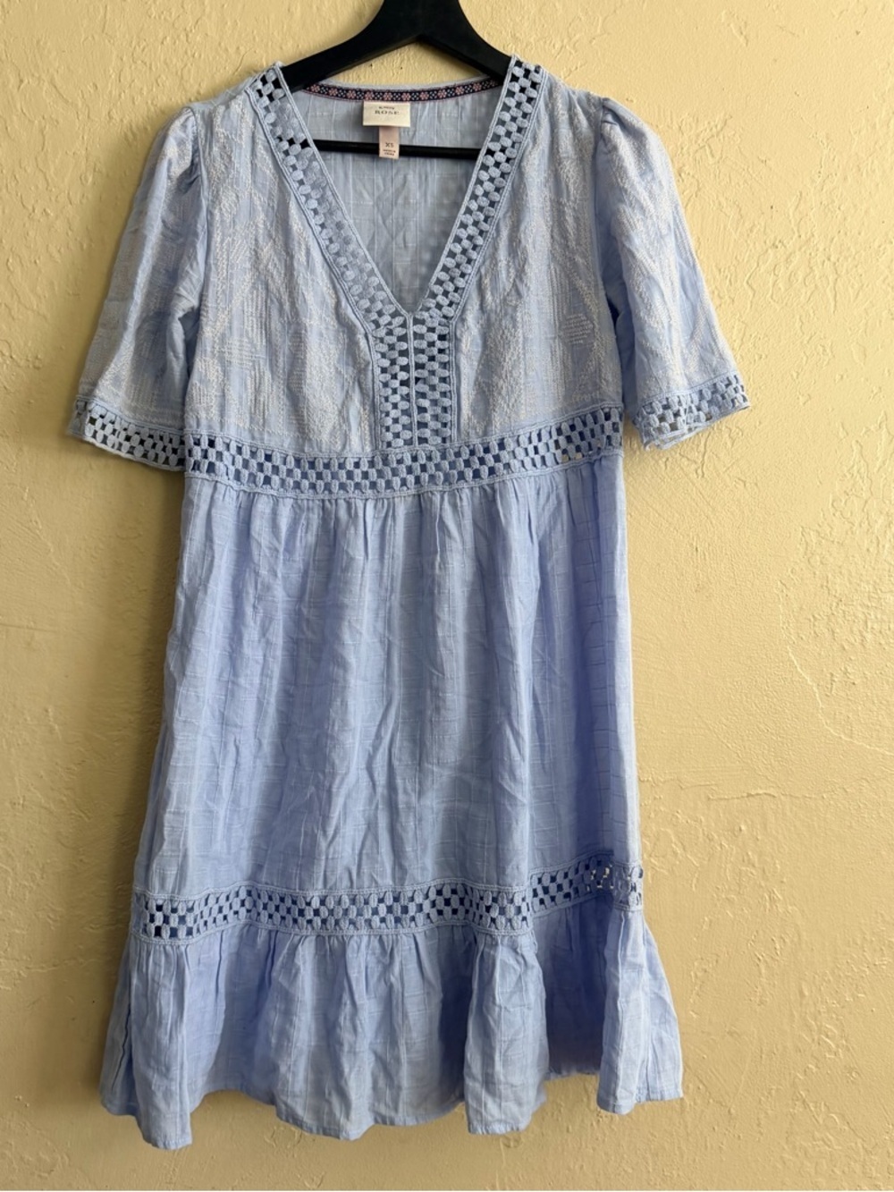 Knox Rose Pale Blue Top with Pink Floral Trim